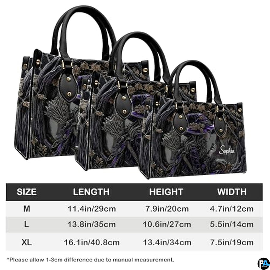 Personalized Halloween Leather Handbag – Custom Witch 3D Printing Effect Purses For Women – Spooky Gothic Shoulder Bag