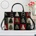 Sunlit tabletop view of winter pine patchwork pattern item with circular pattern inset