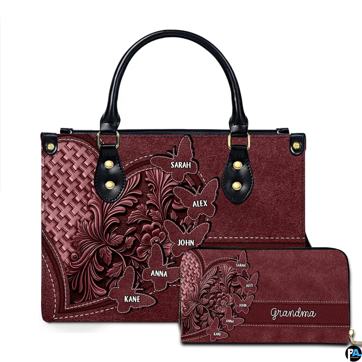 Mothers Day Gift Leather Bag- Personalized Grandmas Purse With Grandkids Names, Grandma Handbag Birthday Gifts For Mom Women