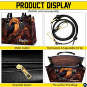 Personalized Halloween Gothic Leather Handbag Custom Raven Black Cat Purse Dark Fantasy Shoulder Bag Gift for Women
