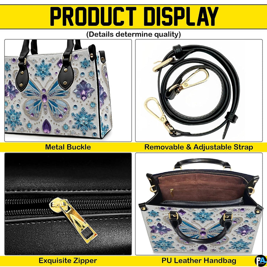 Detailed view of butterfly handbag interior showing zip pocket and inner structure.