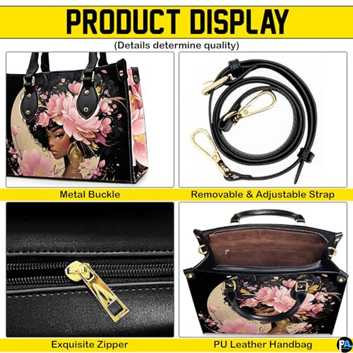 Personalized Black Women Leather Bag, Custom Name African Purses and Handbags Gifts for Mom Birthday Christmas Mothers Day