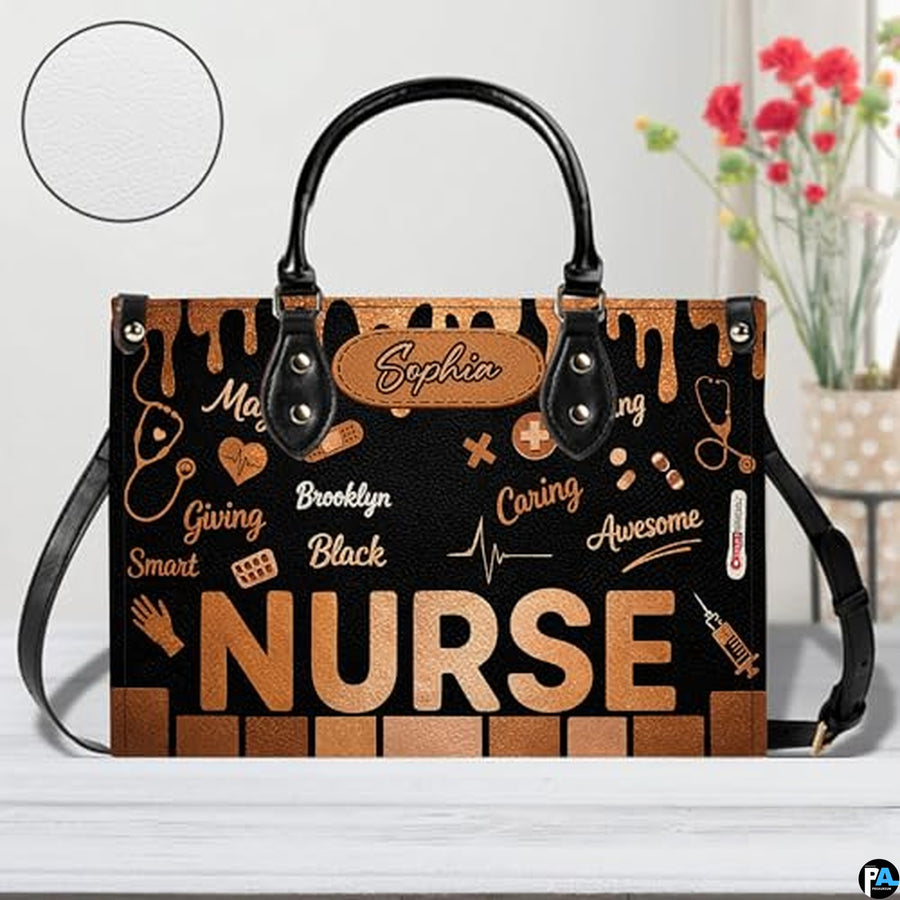 Personalized Nurse Leather Bag – Custom Medical Handbag & Purse Set with Name Gifts for Nursing Student Christmas Gift