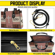Top-down view of faith crystal cross handbag showing dual carrying handles and top opening.