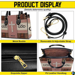Top-down view of faith crystal cross handbag showing dual carrying handles and top opening.