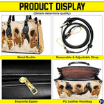 Four paneled graphic presenting decorative portrait motifs, golden hardware accents, and interior view.