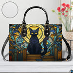 Straight-on studio view of cat stained glass windows art highlighting detailed surface texture.