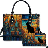 Cat Stained Glass Panel Feline Silhouette Window Art Design