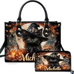 Personalized Halloween Leather Handbag – Custom Witch 3D Printing Effect Purses For Women – Spooky Gothic Shoulder Bag