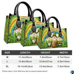 Measurement chart with three leprechaun rainbow handbags
