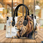 Personalized Lion Cross Watercolor Handbag for Faith Gift