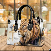 Personalized Lion Cross Watercolor Handbag for Faith Gift
