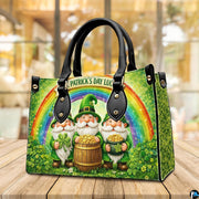Angled leprechaun rainbow handbag with clovers and golden coins