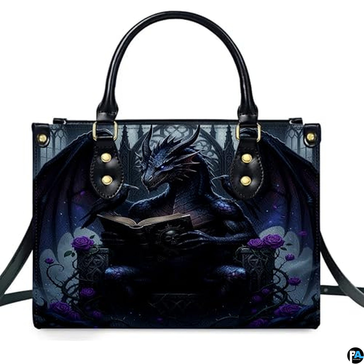 Personalized Dragon Leather Handbag, Fantasy Gothic Purse for Women, Mythical Shoulder Bag Gift for Dragon Lovers