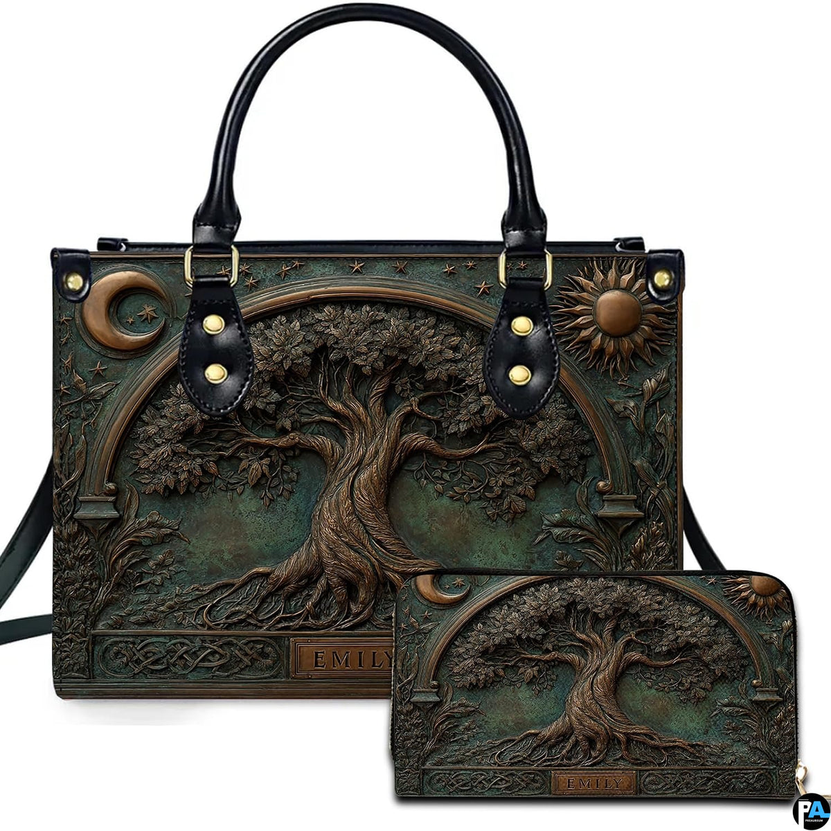 Personalized Animal Leather Handbag – Custom Name Flowers with 2D Print with 3D Effect – Gift for Gramma, Mom, Daughter