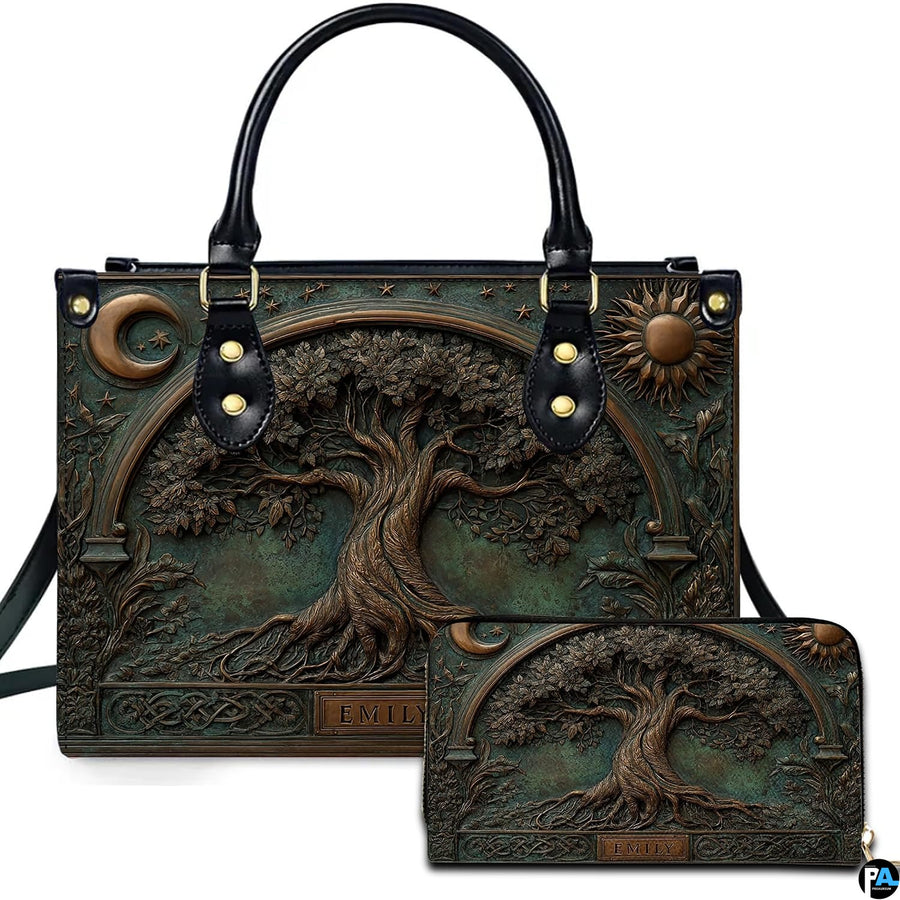 Personalized Animal Leather Handbag – Custom Name Flowers with 2D Print with 3D Effect – Gift for Gramma, Mom, Daughter