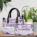 Alternative view emphasizing dark handle anchors and crisp violet floral print.