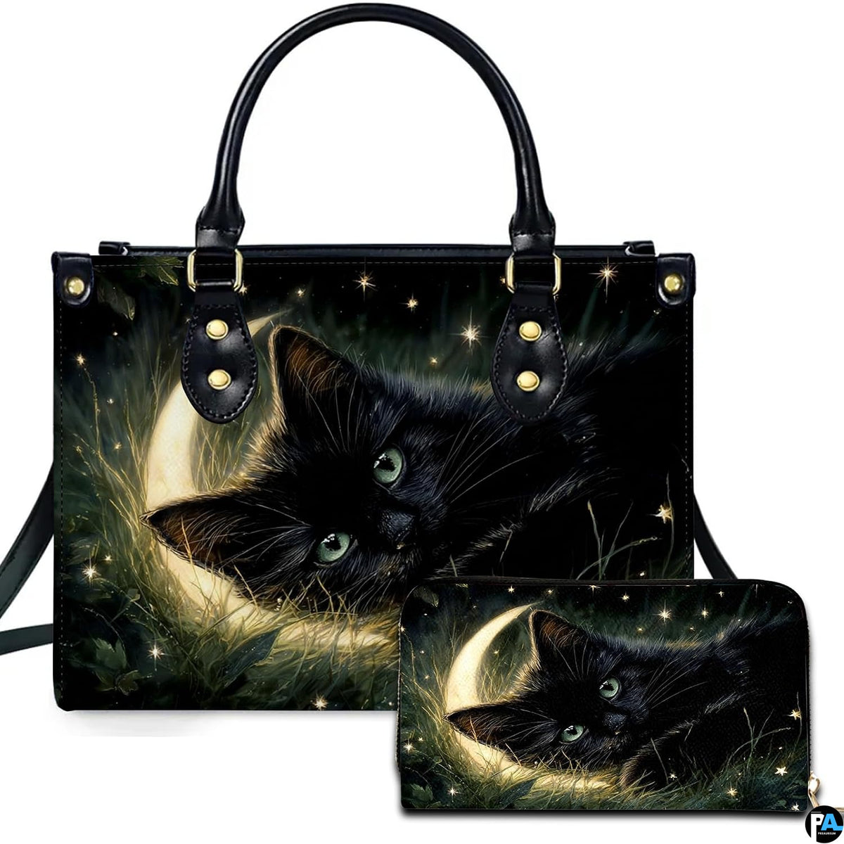 Black Cat Leather Bag – Vintage Cat Art Handbag, Stylish Animal-Themed Purse, Unique Gift for Cat Lovers