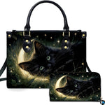 Black Cat Leather Bag – Vintage Cat Art Handbag, Stylish Animal-Themed Purse, Unique Gift for Cat Lovers