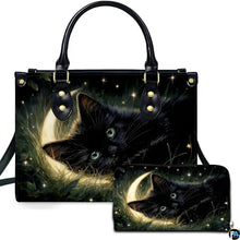 Black Cat Leather Bag – Vintage Cat Art Handbag, Stylish Animal-Themed Purse, Unique Gift for Cat Lovers