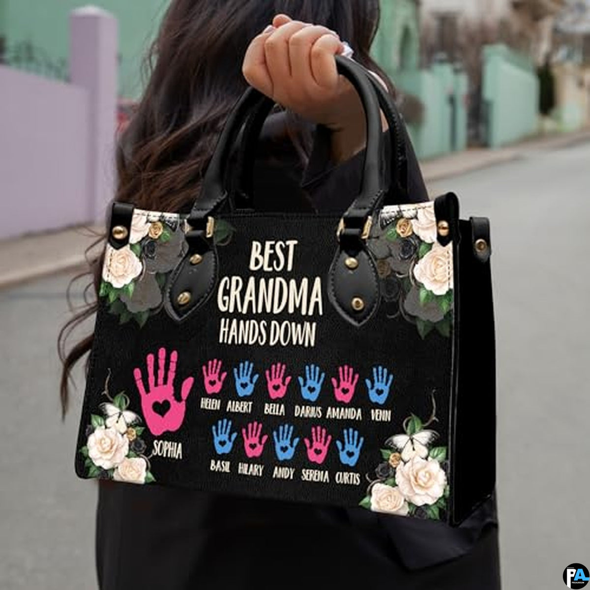Mothers Day Gift Leather Bag- Personalized Grandmas Purse With Grandkids Names, Grandma Handbag Birthday Gifts For Mom Women