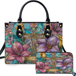 Custom Stained Glass Lilies Cross Handbag for Christian Women Gift