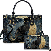 Black Cat Leather Bag – Vintage Cat Art Handbag, Stylish Animal-Themed Purse, Unique Gift for Cat Lovers