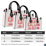 Rear perspective view showing structured exterior back panel of the handbag.
