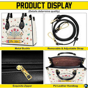 Lifestyle model display showing the botanical teacher handbag carried over the shoulder.