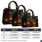 Lifestyle presentation of candlelit dragon handbag and wallet set with styling accessories
