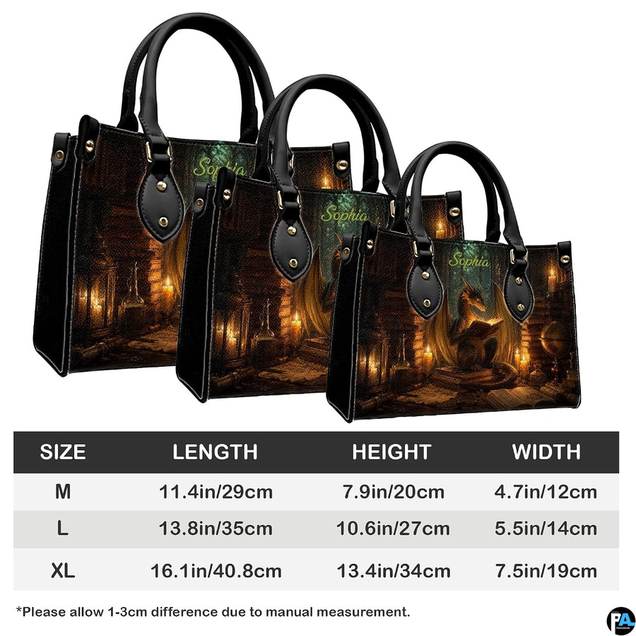 Lifestyle presentation of candlelit dragon handbag and wallet set with styling accessories