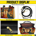 Top-down view displaying internal storage compartments and organized lining inside the handbag.