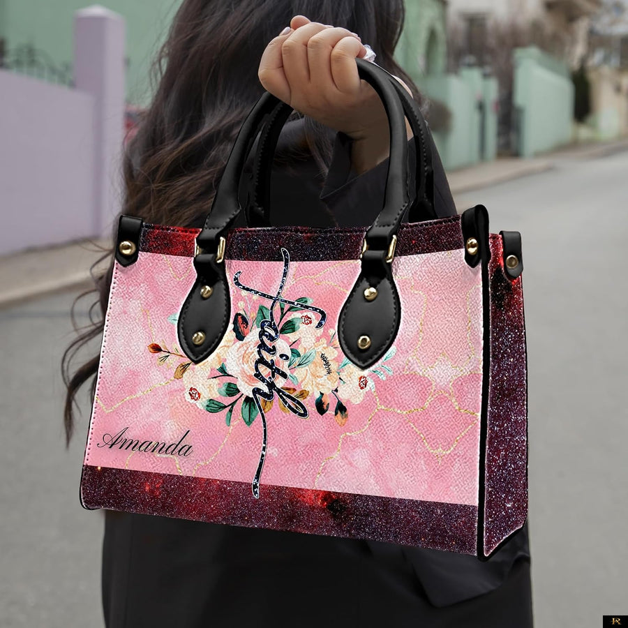 PREAUREUM "{split_values}" Personalized {collection_title} Leather Handbag
