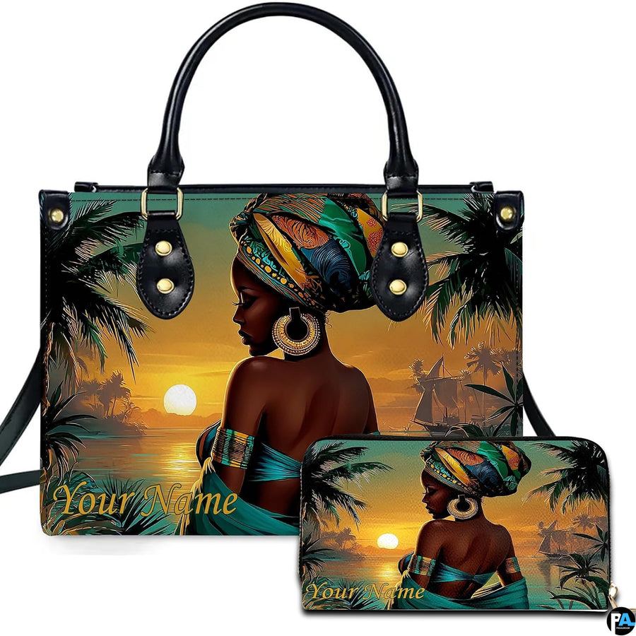 Personalized Black Women Leather Bag, Custom Name African Purses and Handbags Gifts for Mom Birthday Christmas Mothers Day