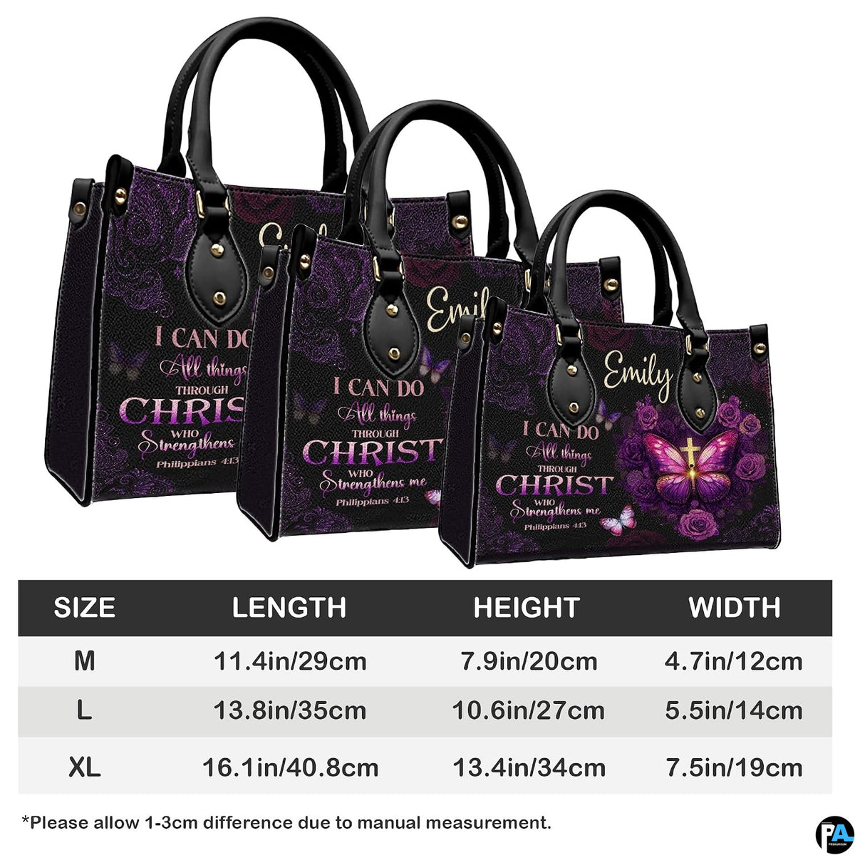 Macro close-up highlighting artistic details of glowing cross, butterfly wings, purple roses, and scripture typography