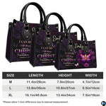 Macro close-up highlighting artistic details of glowing cross, butterfly wings, purple roses, and scripture typography
