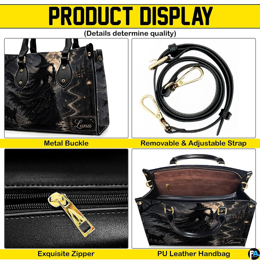 Four-panel layout presenting multiple perspectives and crisp graphic views of the gothic witch artwork accessory.
