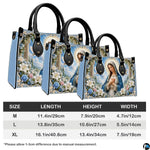 Size reference chart showing medium, large, and extra-large handbag dimensions