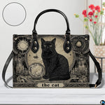 Direct studio view of black cat tarot card art illustration showing circular surface inset.