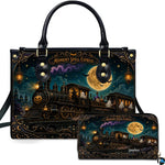 Ghost train art featuring a steam locomotive and apparitions presented across an accessory pairing.