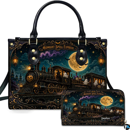 Ghost train art featuring a steam locomotive and apparitions presented across an accessory pairing.