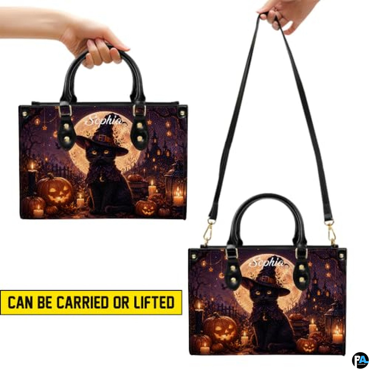 Black Cat Leather Bag – Vintage Cat Art Handbag, Stylish Animal-Themed Purse, Unique Gift for Cat Lovers