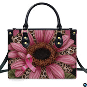 Studio perspective displaying front view of pink sunflower art accessory showcasing leopard petals.