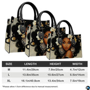 Proportional graphic showcase displaying the floral Afrocentric portrait piece in three dimensional scales.