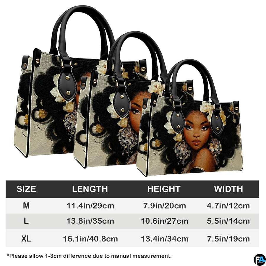 Proportional graphic showcase displaying the floral Afrocentric portrait piece in three dimensional scales.
