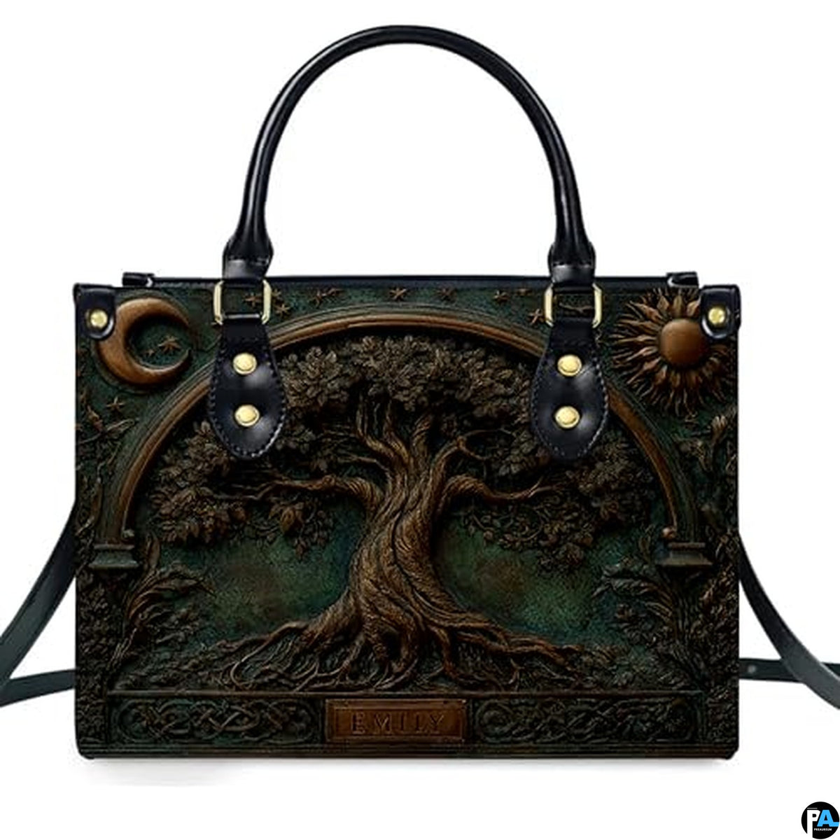 Personalized Animal Leather Handbag – Custom Name Flowers with 2D Print with 3D Effect – Gift for Gramma, Mom, Daughter