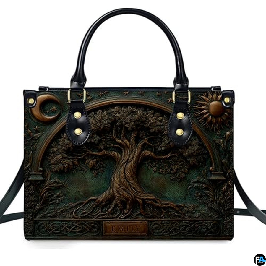 Personalized Animal Leather Handbag – Custom Name Flowers with 2D Print with 3D Effect – Gift for Gramma, Mom, Daughter