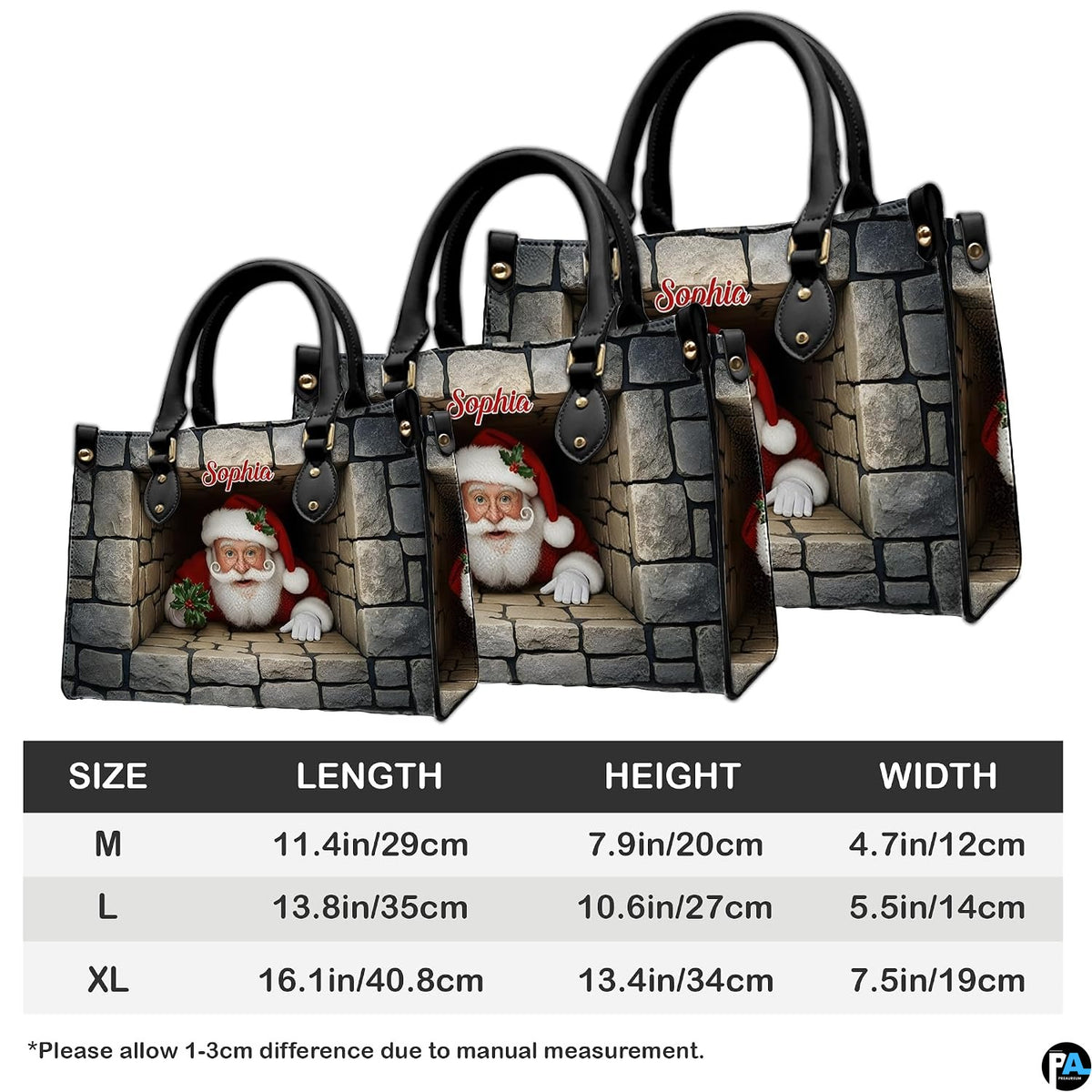 Visual sizing diagram showing dimensional proportions across available options.