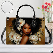 Display on white table beside floral decor with texture detail inset circle.