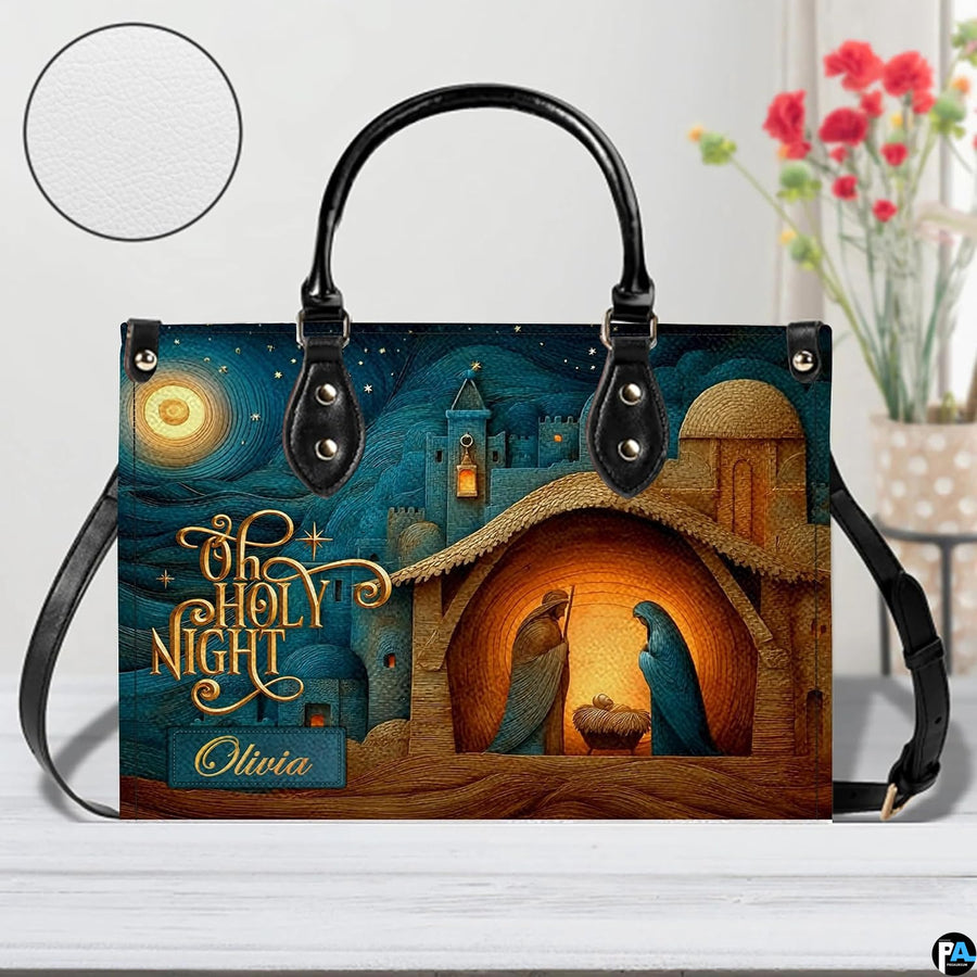 Alternative angle view showing Bethlehem nativity handbag and wallet matching pair